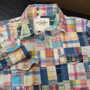 Abercrombie & Fitch Patchwork Madras Button Down L/S Shirt Muscle Fit LARGE